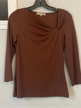 Michael Kors Made In Italy Walnut Brown Quarter Sleeve Twist Front Top Size 4